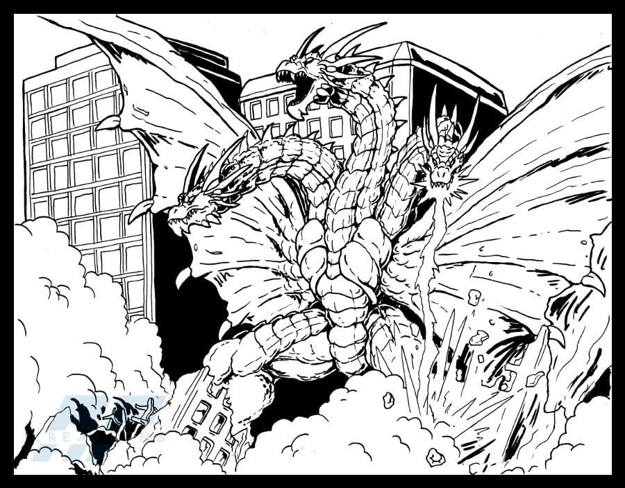 Ataque de Ghidorah en la Ciudad