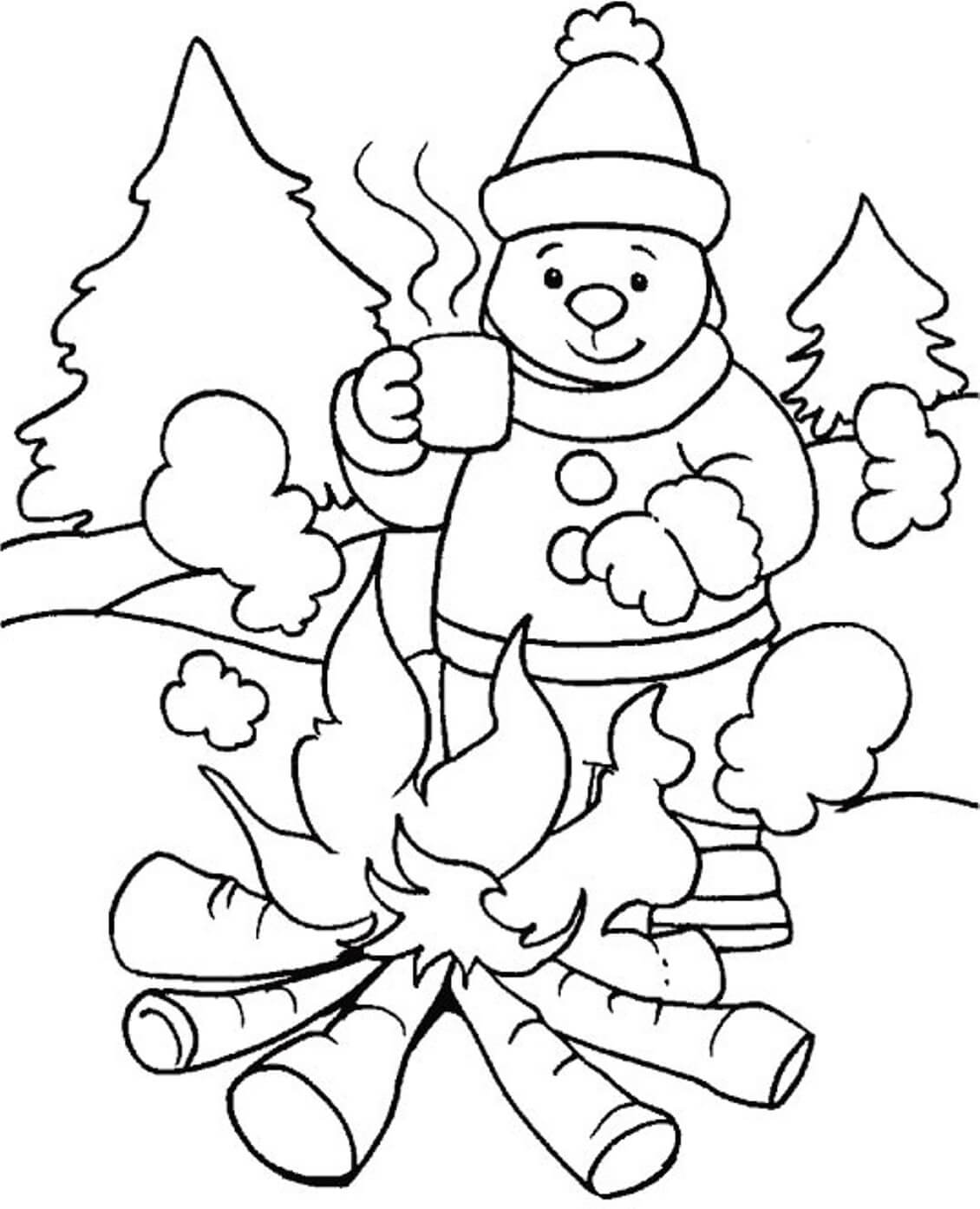 Campamento de Hombre y Bombero en Invierno
