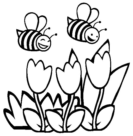Dibujar dos Abejas con las Flores en Primavera