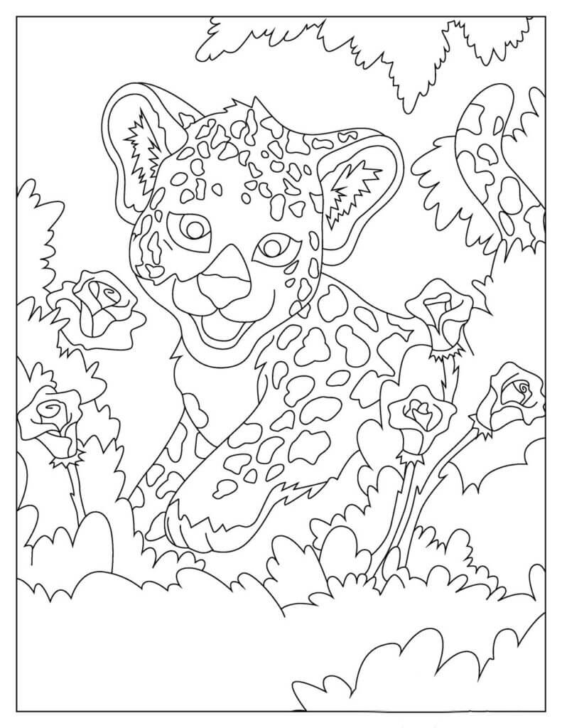 Divertido Jaguar con Flores