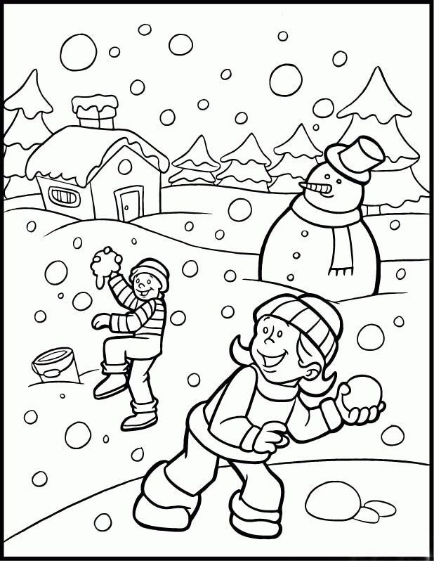 Dos Niños y Muñeco de Nieve en Invierno