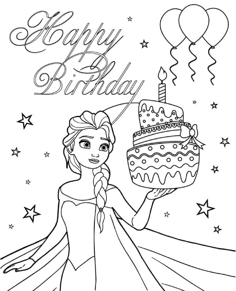 Elsa con Pastel de Cumpleaños