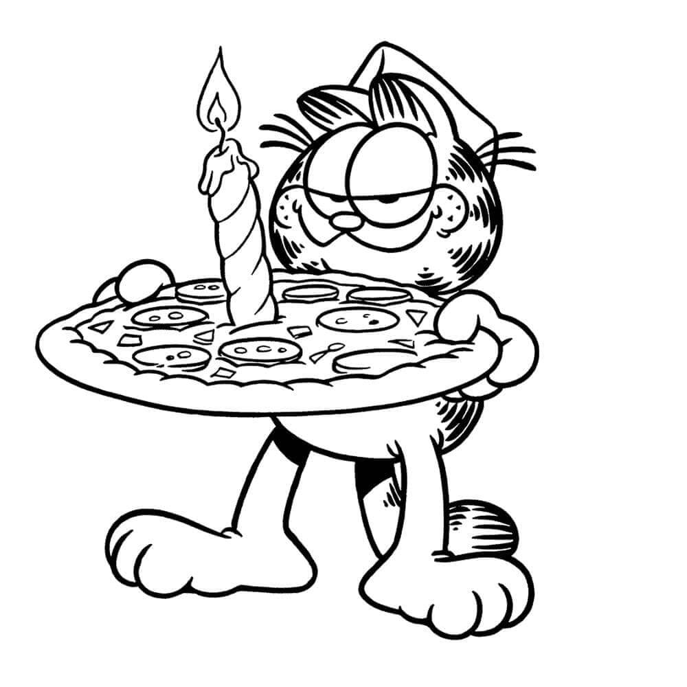 Gato de Dibujos Animados Comiendo Pizza