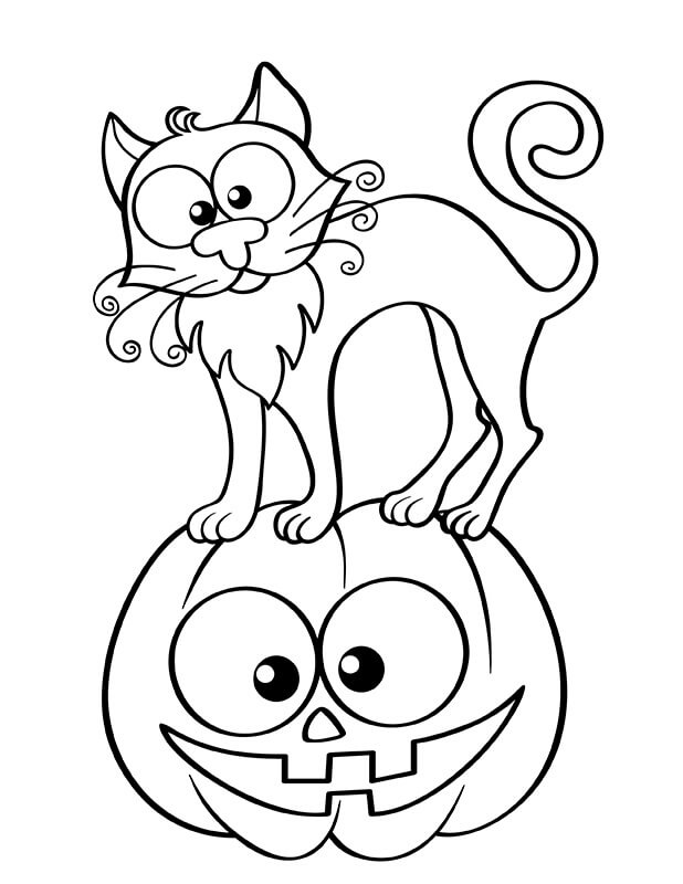 Gato de Dibujos Animados de pie Sobre Calabaza