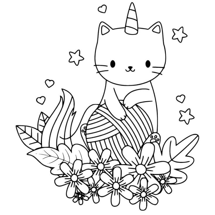 Gato Unicornio con Flores