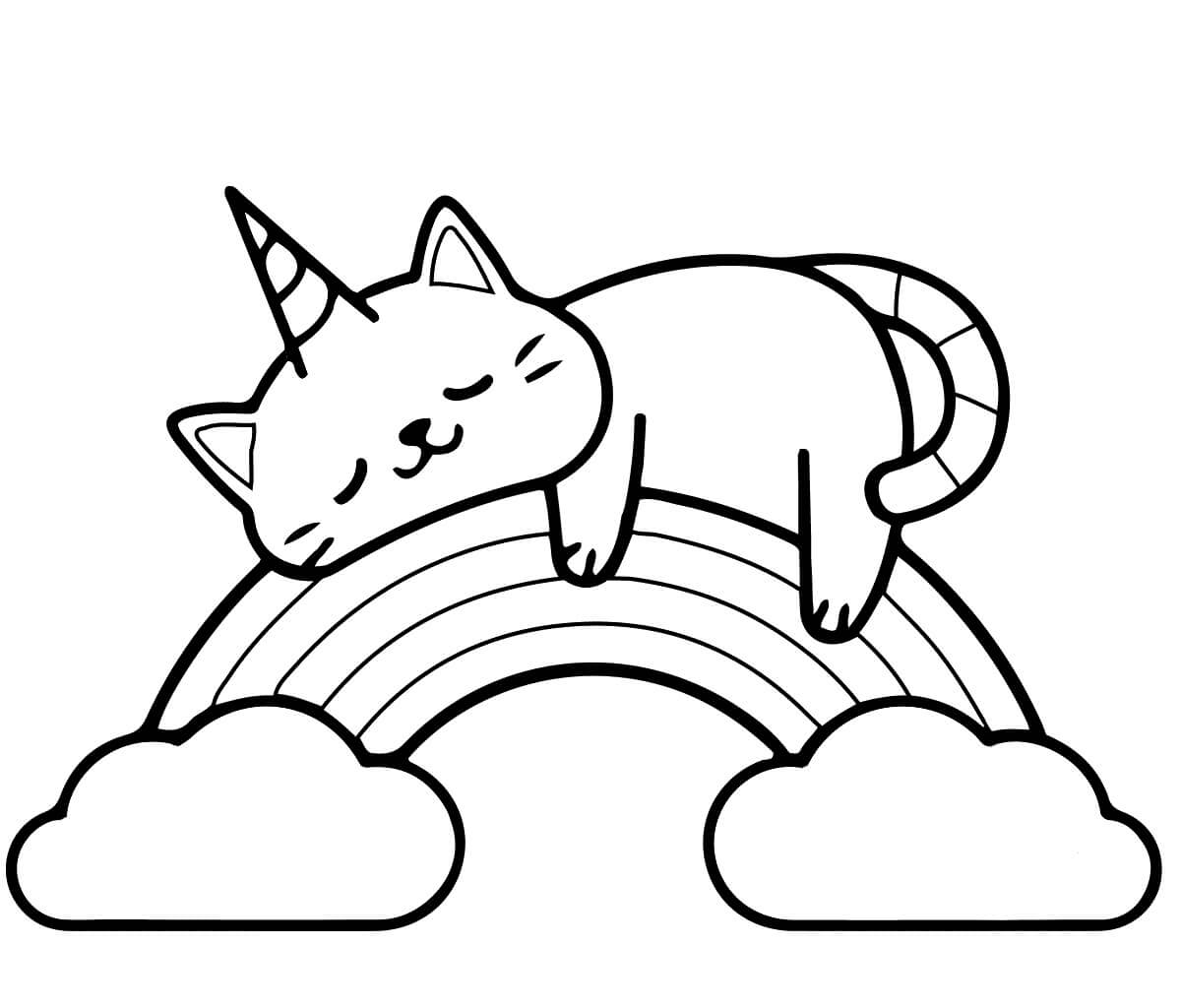 Gato Unicornio Durmiendo en Arcoiris