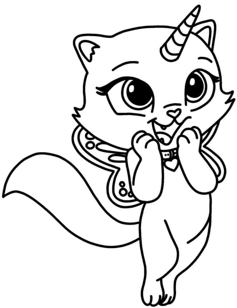 Gracioso Gato Unicornio de Pie