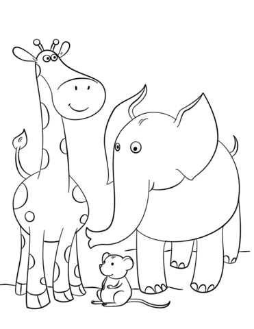 Jirafa Con Elefante Y Ratón