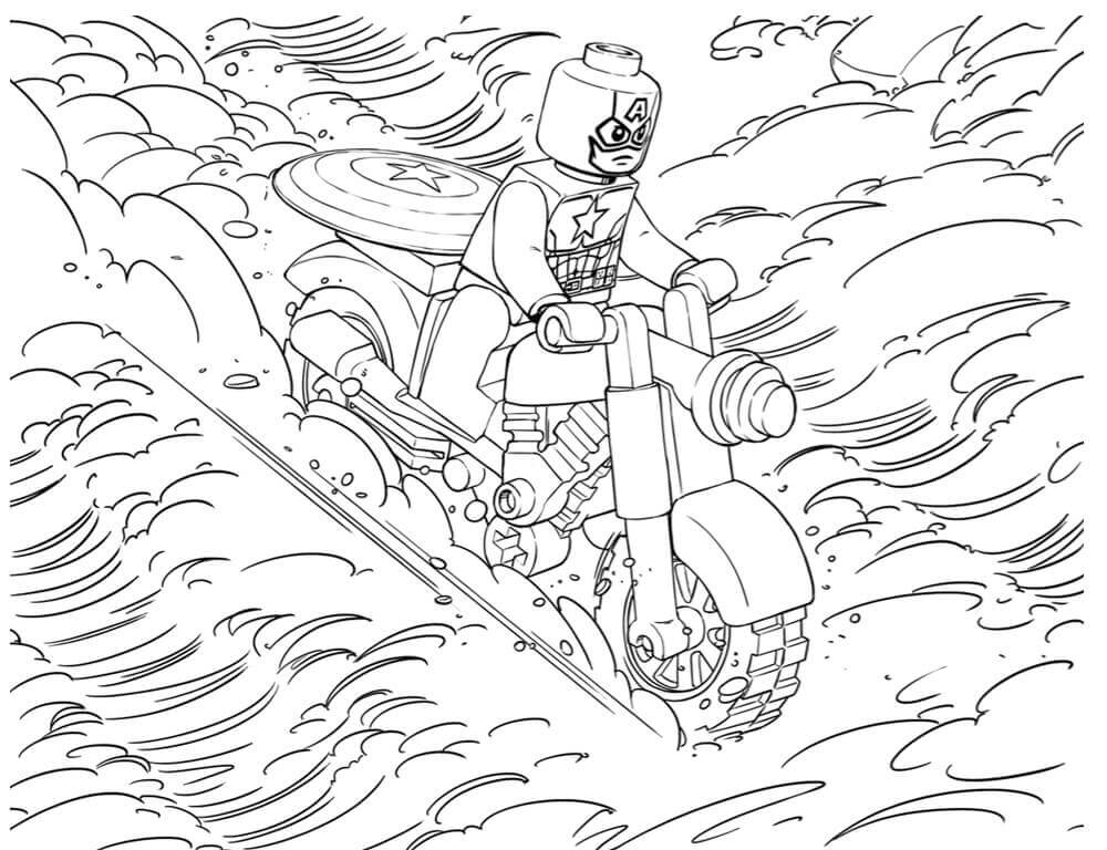 Lego Capitán América montando en Moto