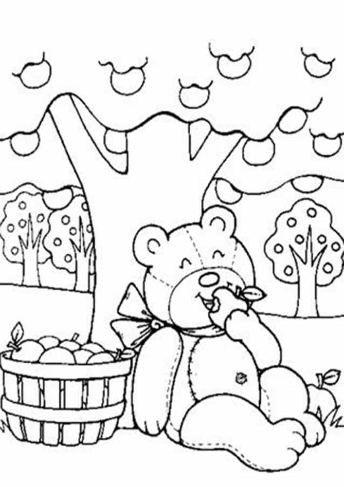 Oso de Peluche Comiendo Manzanas con Manzano