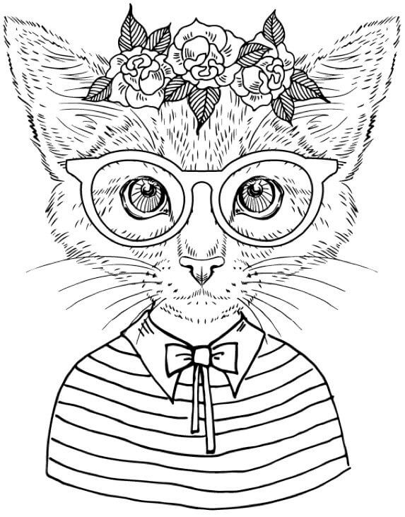 Retrato de Gato con Flores