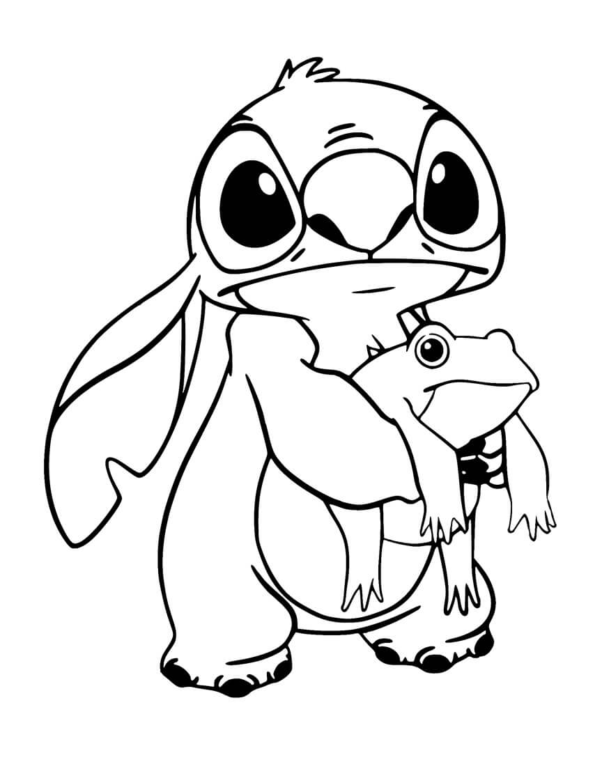 Stitch sosteniendo Rana