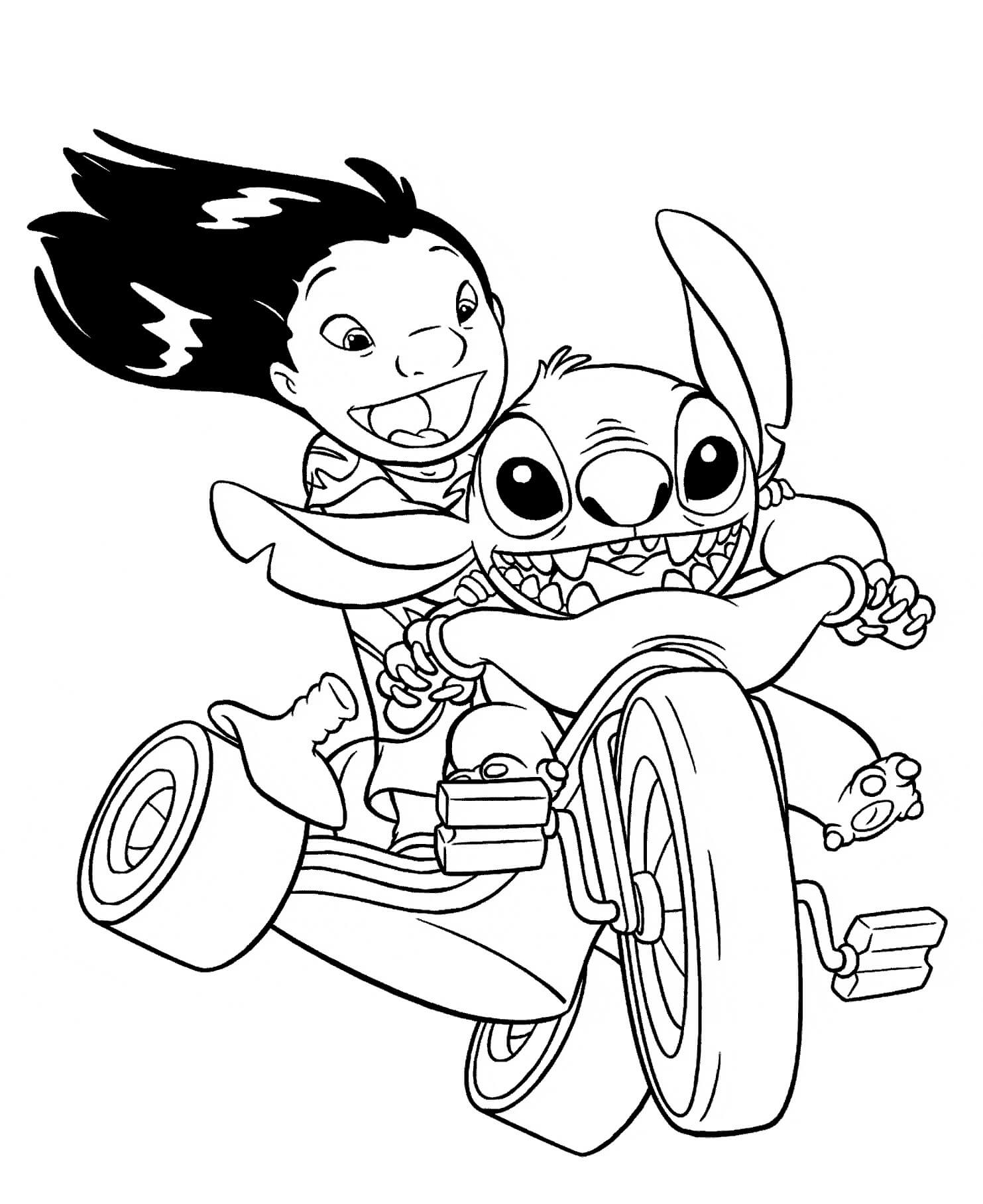 Stitch y Lilo montan Bicicletas Juntos