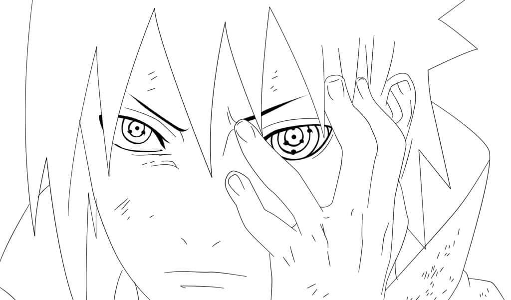 Uchiha Sasuke con Mangekyou Sharingan y Rinnegan