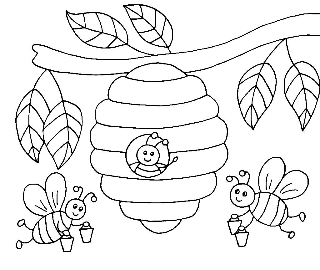 Abejas con Colmena en Árbol