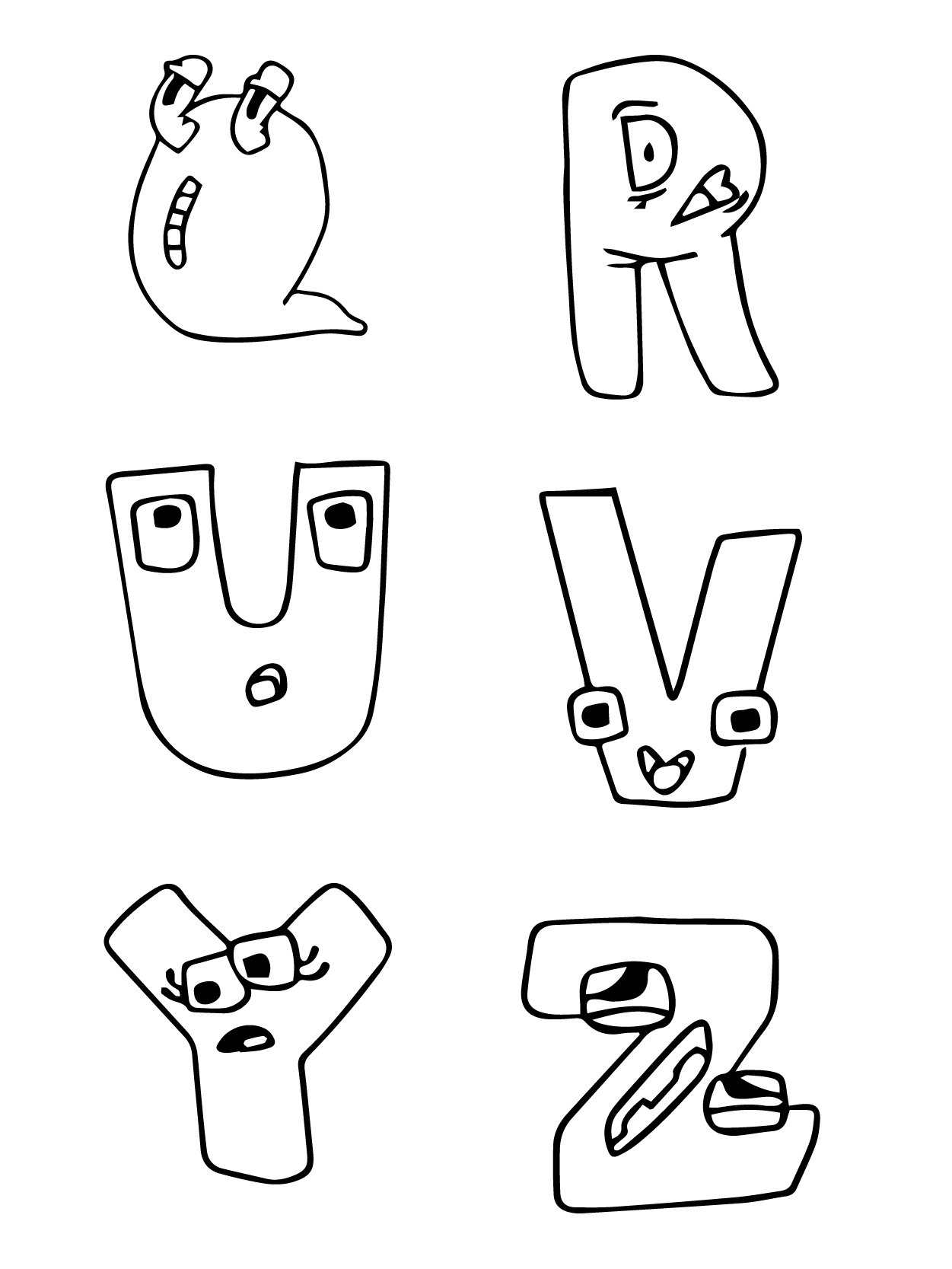 Alfabeto Lore Letra Q, R, U, V, Y y Z