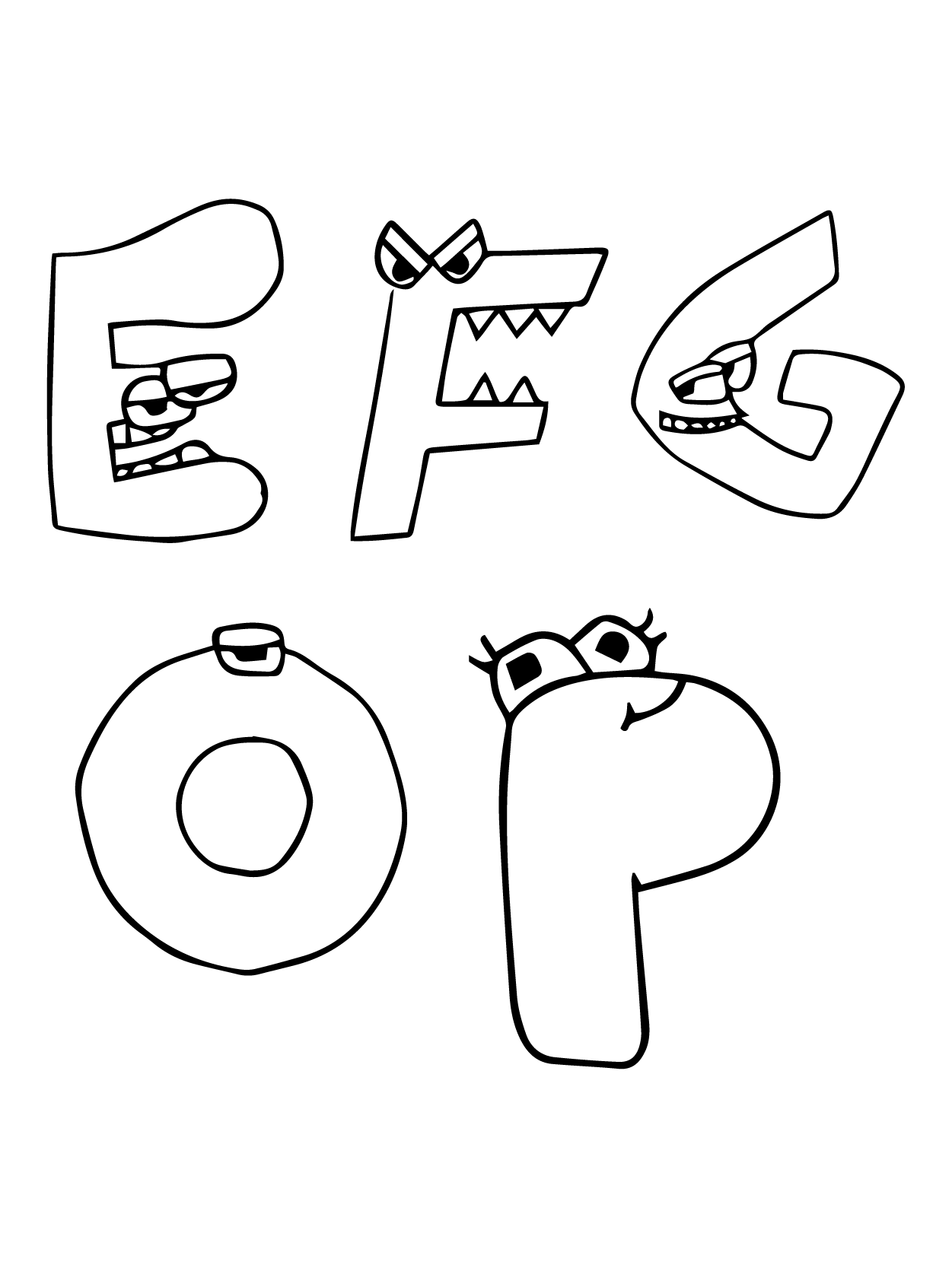 Alfabeto Lore Letra E, F, G, O y P