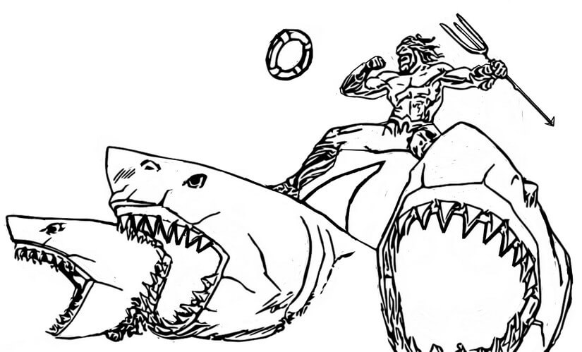 Aquaman Montando tres Tiburones