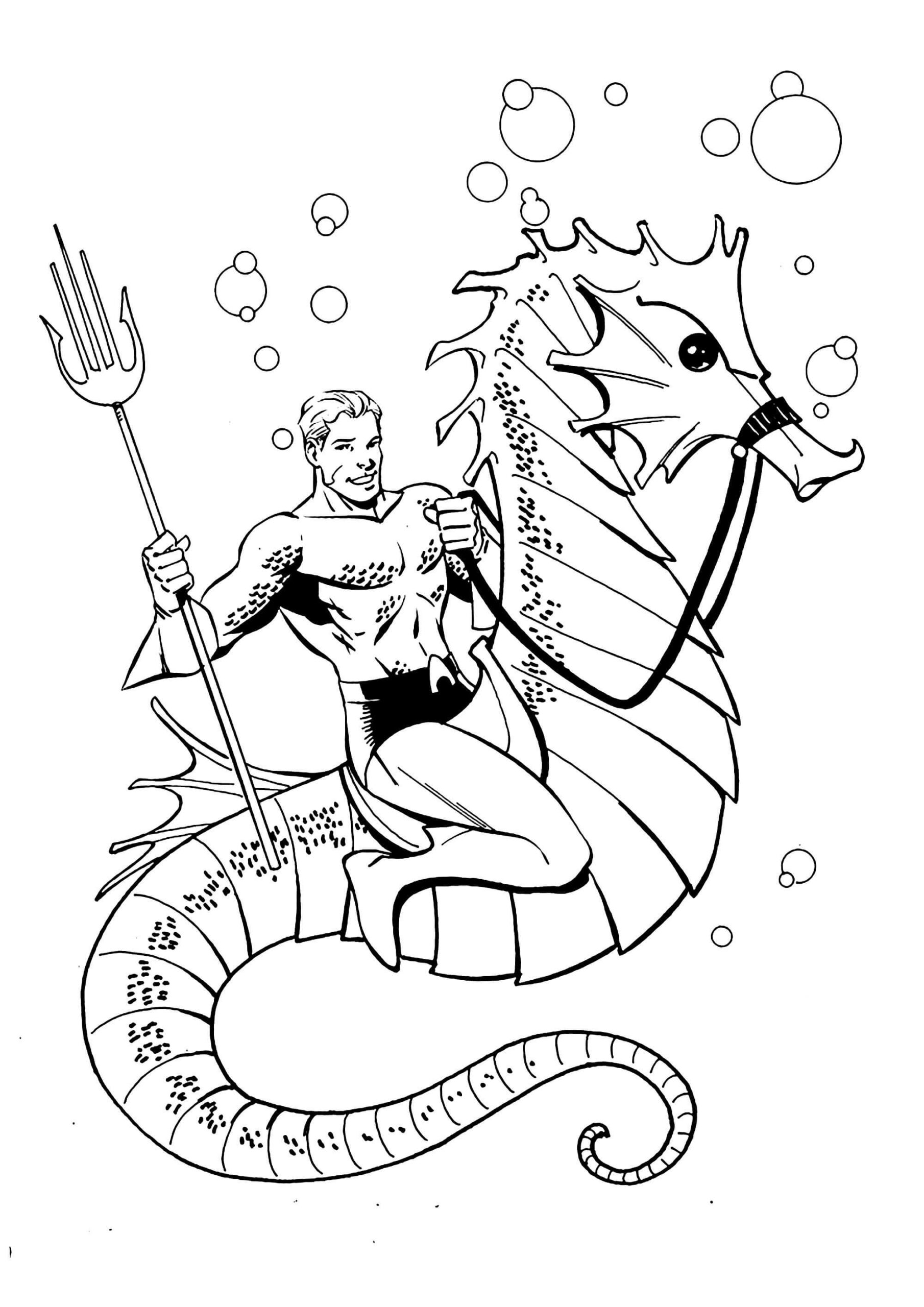 Aquaman montando Caballito de Mar