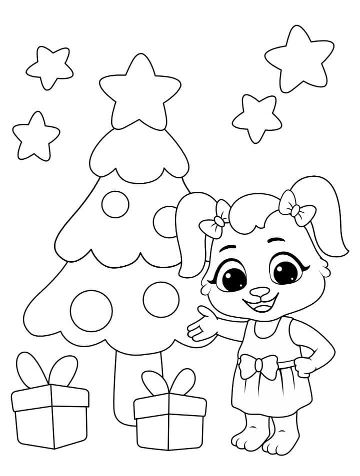 Árbol de Navidad con Cajas de Regalo y Estrellas