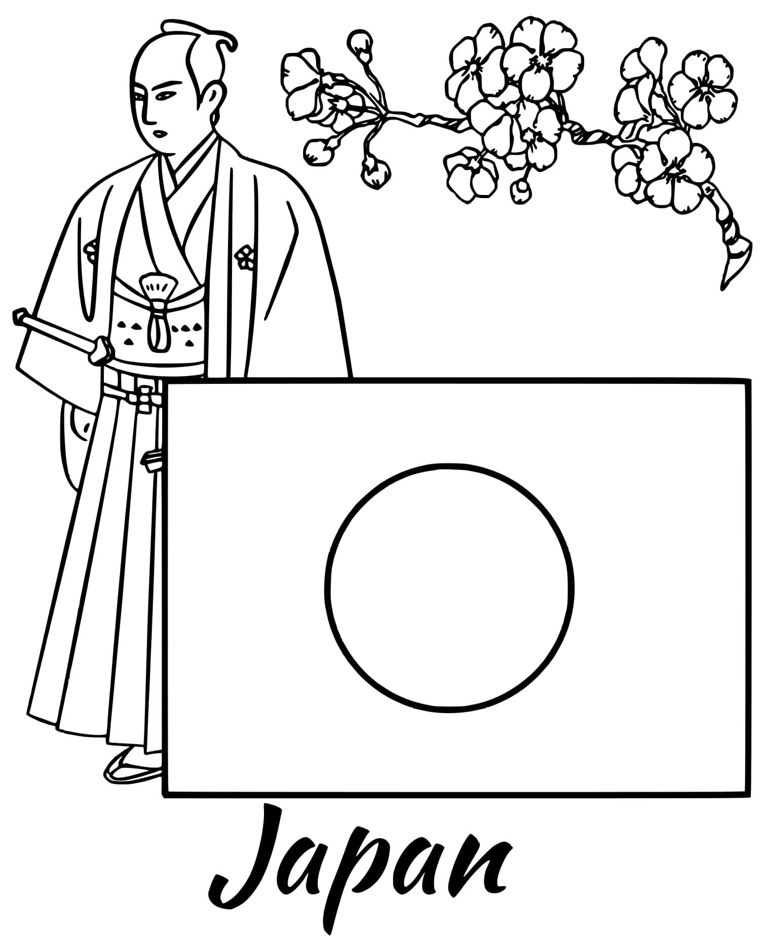 Bandera de Japón con Samurai
