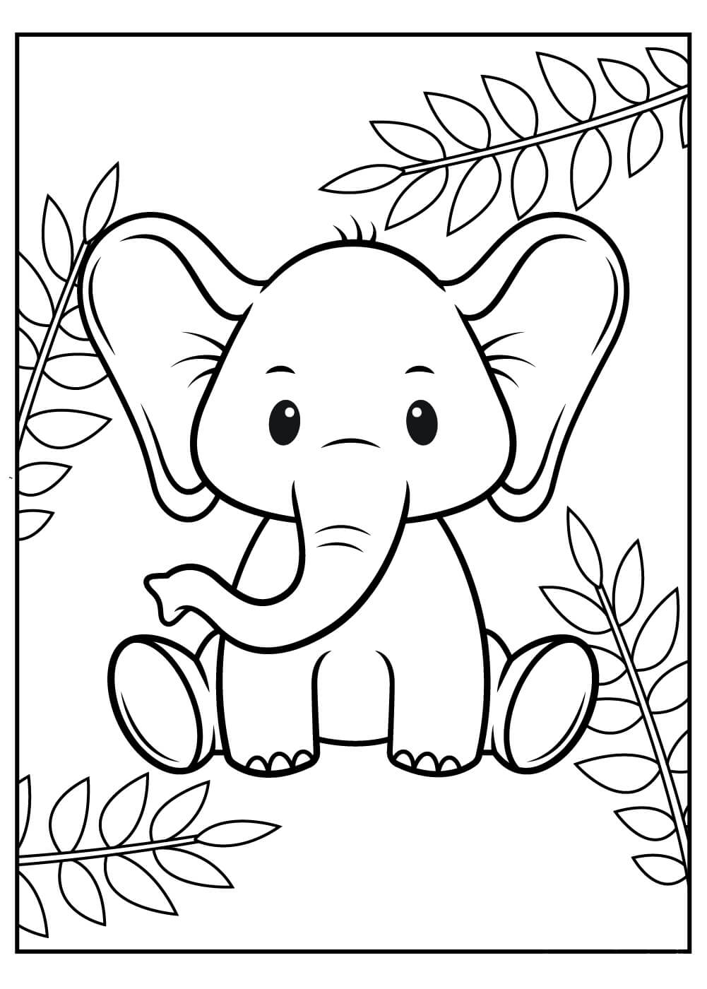 Bebé Elefante con Hojas