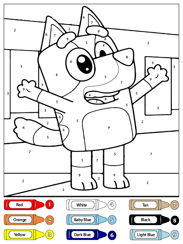 Bluey Alegre Color por Número