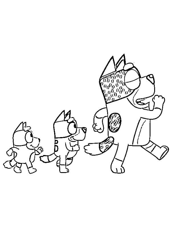 Bluey, Bingo Y Bandit Heeler Caminando
