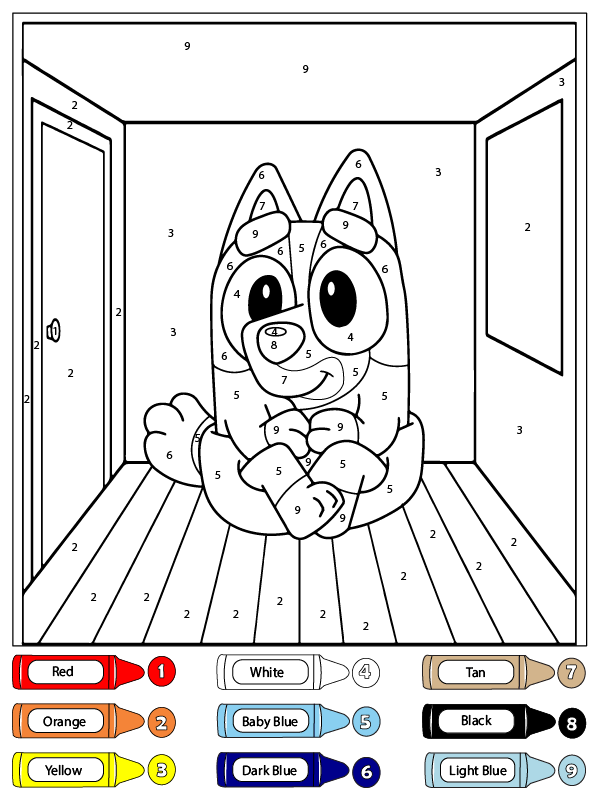 Bluey Sentado Dentro de la Habitación Colorear por Número