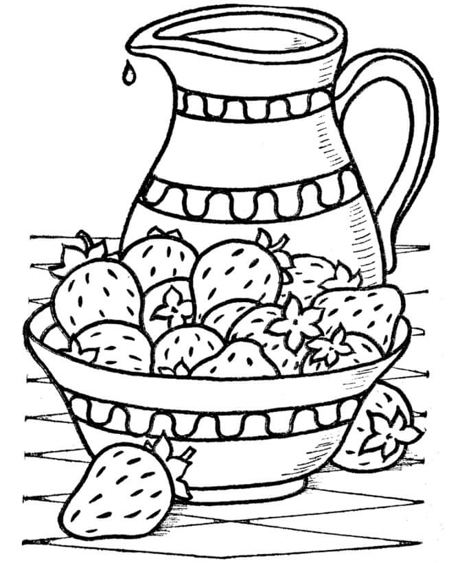 Botella de Agua y Cesta de Fresas
