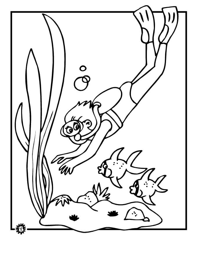 Buzo de Niño y Dos Peces