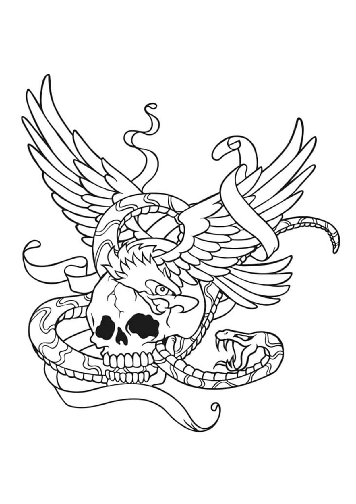 Calavera y Serpiente con Alas