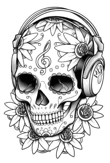 Calaveras Escuchando Música y Girasol
