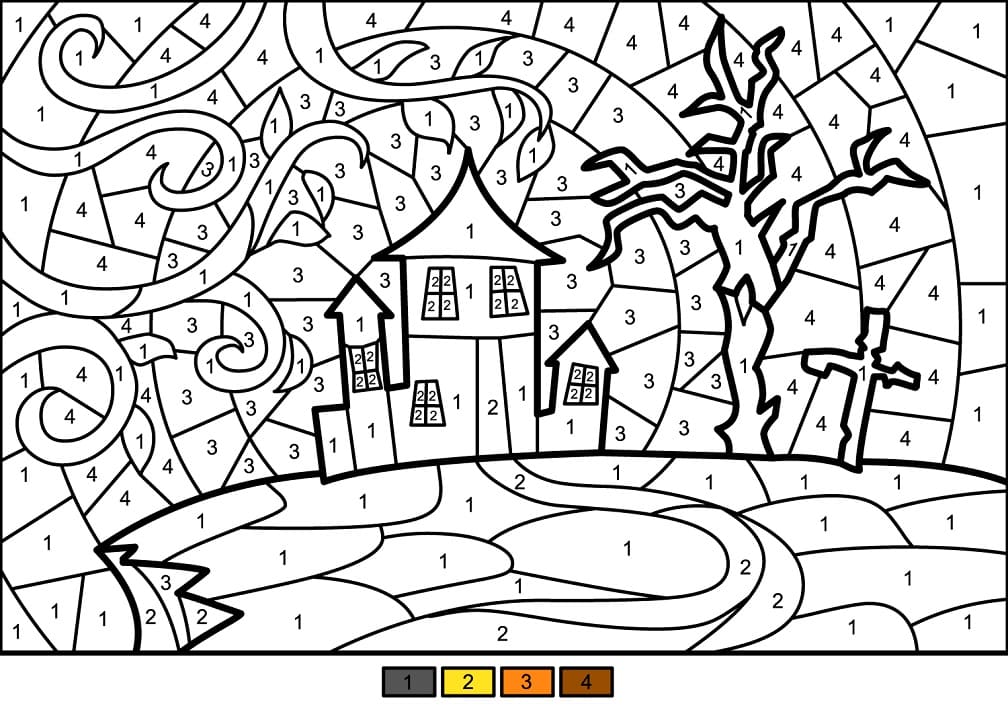 Casa Embrujada de Halloween Colorear por Número