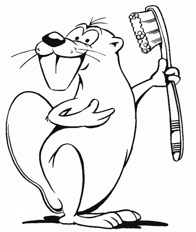 Castor Sosteniendo un Cepillo de Dientes