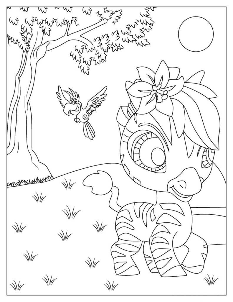 Cebra de Dibujos Animados con Loro
