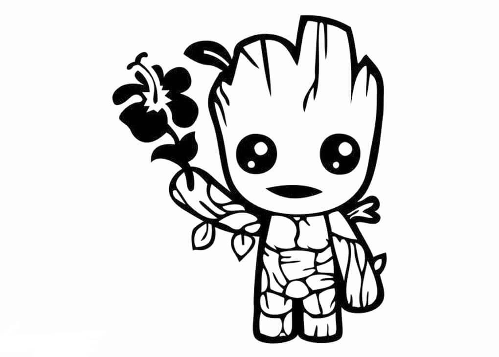 Chibi Groot Sosteniendo una Flor