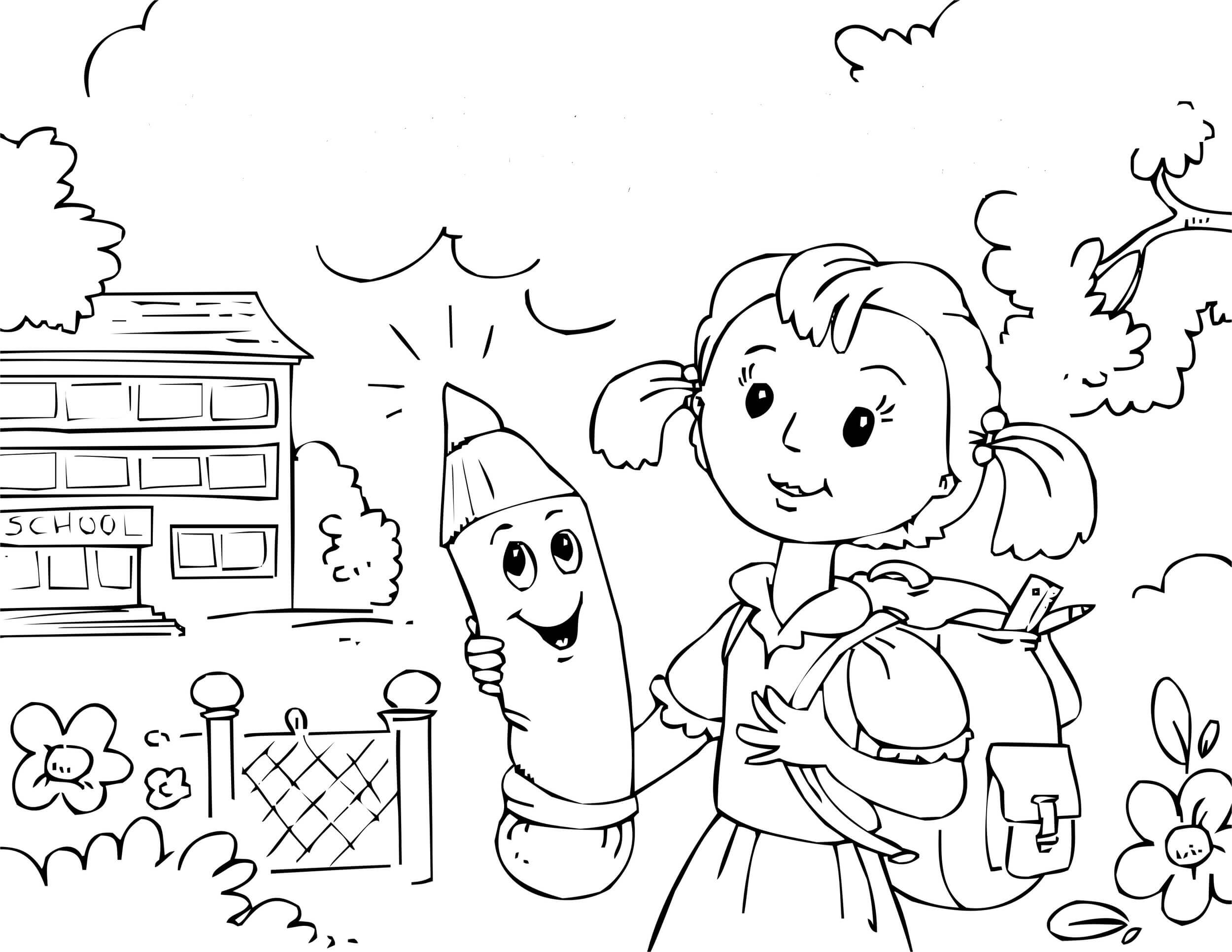 Chica Sosteniendo un Lápiz Felizmente va a la Escuela
