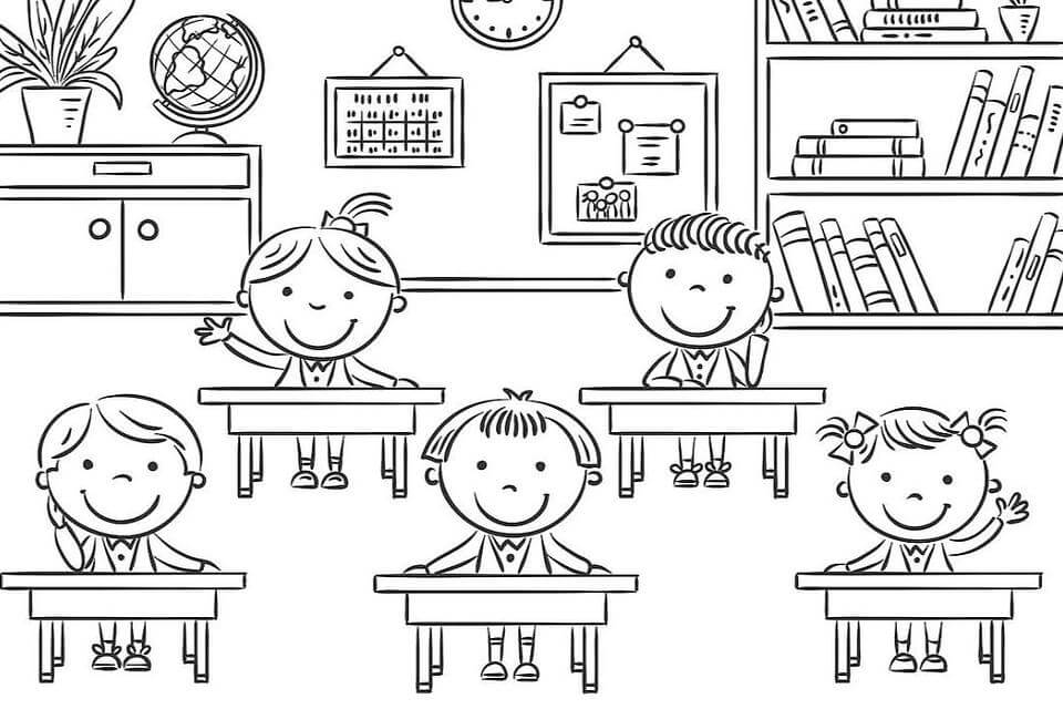 Cinco Estudiantes en la Escuela