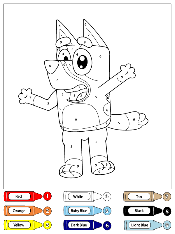 Color por número Bluey Heeler saludando