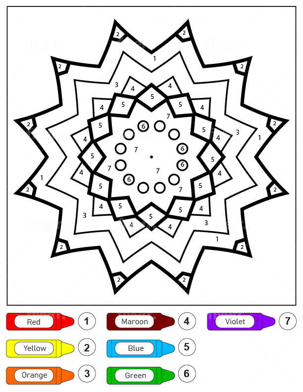 Colorear Por Números Mandala Estrella Para Niños