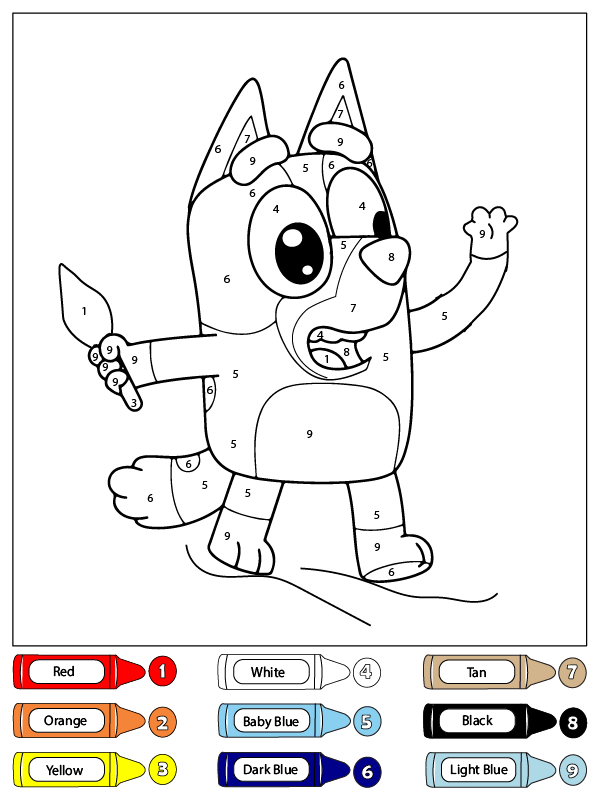 Colorear por Números a Bluey Caminando