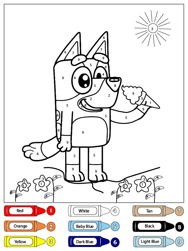 Colorear por Números a Bluey Comiendo Helado