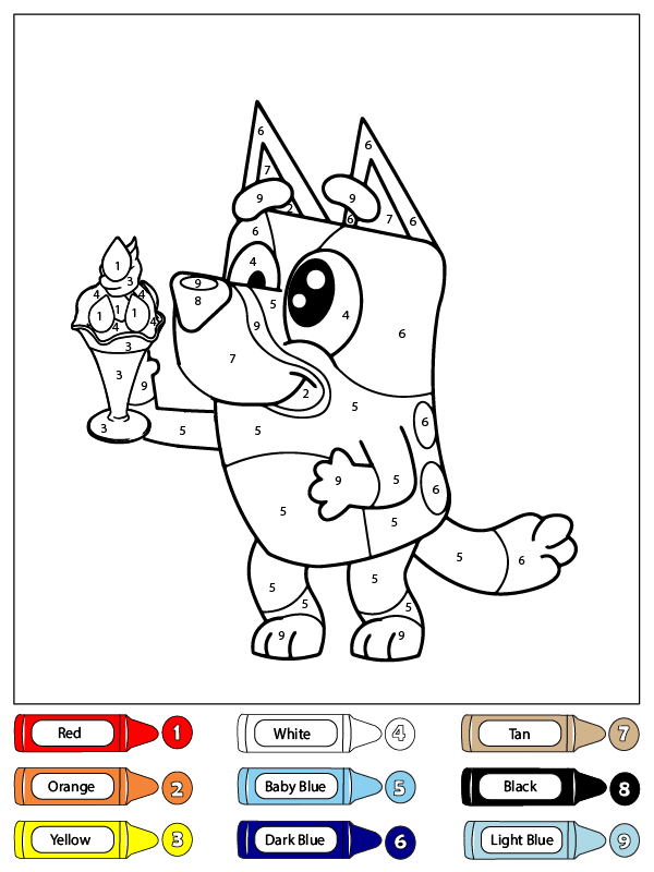 Colorear por Números a Bluey Comiendo un Postre