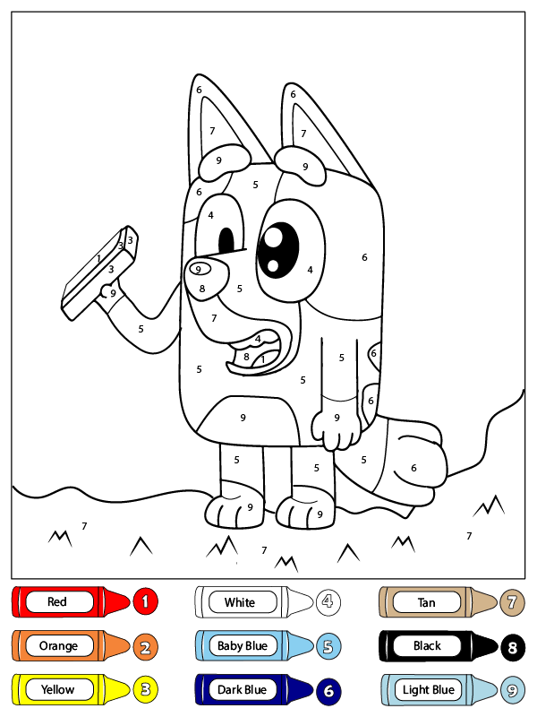 Colorear por Números a Bluey Sosteniendo un Teléfono