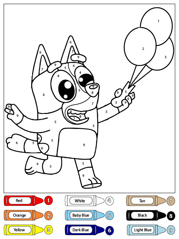 Colorear por Números a Bluey con Globos