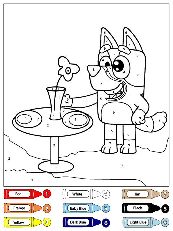Colorear por Números a Bluey con el Florero