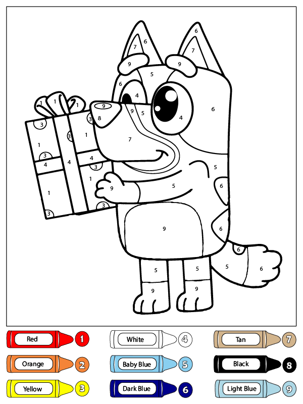 Colorear por Números a Bluey dando un regalo