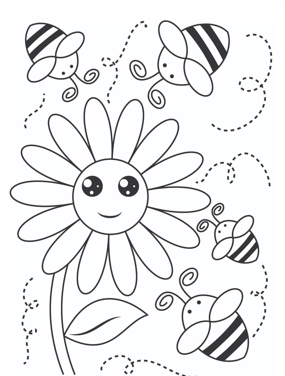 Cuatro Abejas con Flor Sonriente