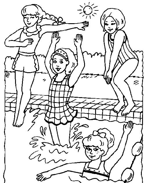Cuatro Niñas en Piscina